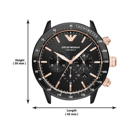 Emporio Armani Mario Ceramic Chronograph Black Dial Black Steel Strap Watch For Men - AR70002 Buy Now By Emporio Armani