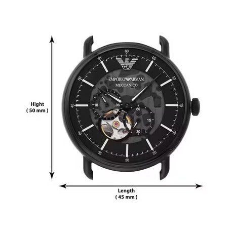 Emporio Armani Meccanico Automatic Skeleton Dial Black Leather Strap Watch For Men - AR60008 Buy Now By Emporio Armani