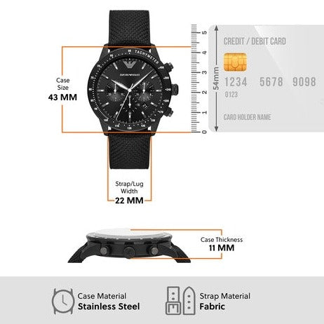 Emporio Armani Mario Chronograph Quartz Black Dial Black Nylon Strap Watch For Men - AR11453 Buy Now By Emporio Armani