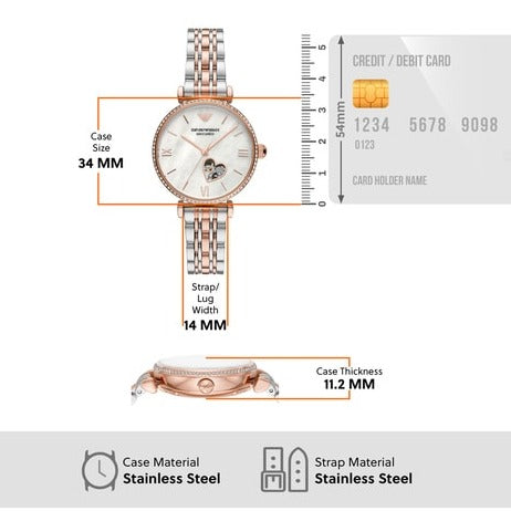 Emporio Armani Meccanico Automatic Mother of Pearl Dial Two Tone Steel Strap Watch For Women - AR60049 Buy Now By Emporio Armani