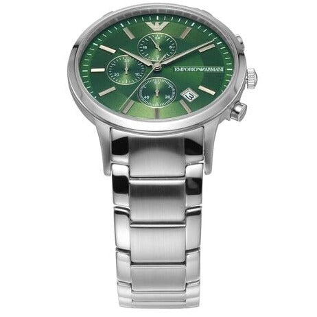 Emporio Armani Renato Chronograph Green Dial Silver Steel Strap Watch For Men - AR11507 Buy Now By Emporio Armani