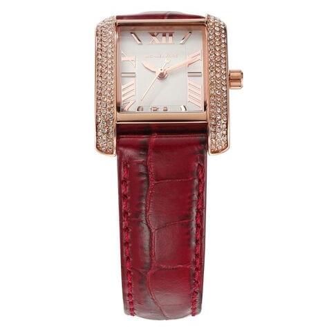 Michael Kors Emery Quartz Diamonds Silver Dial Red Leather Strap Watch For Women - MK4689 Buy Now By Michael Kors