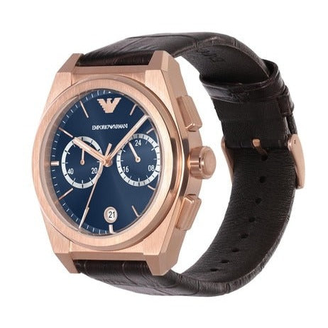 Emporio Armani Claudio Chronograph Blue Dial Brown Leather Strap Watch For Men - AR11554 Buy Now By Emporio Armani