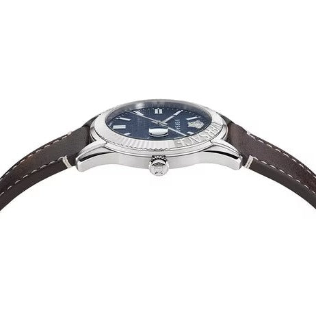 Versace Greca Time Quartz Blue Dial Brown Leather Strap Watch For Men - VE3K00122 Buy Now By Versace