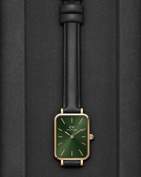 Daniel Wellington Quadro Pressed Melrose Emerald Green Dial Black Leather Strap Watch For Women - DW00100446 Buy Now By Daniel Wellington