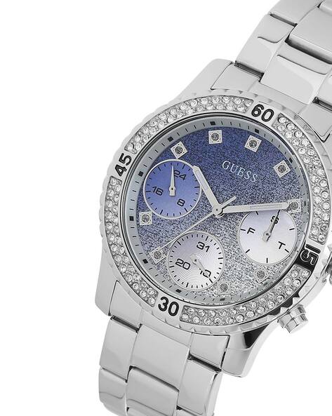 Guess Confetti Diamonds Blue Dial Silver Steel Strap Watch for Women - W0774L6 Buy Now By Guess