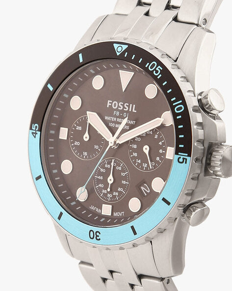 Fossil FB-01 Chronograph Black Dial Silver Steel Strap Watch for Men - FS5827 Buy Now By Fossil