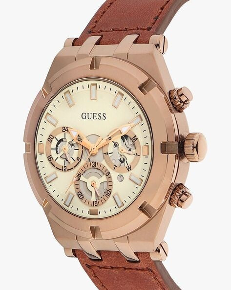 Guess Analog Multifunction White Dial Brown Leather Strap Watch for Men - GW0262G3 Buy Now By Guess