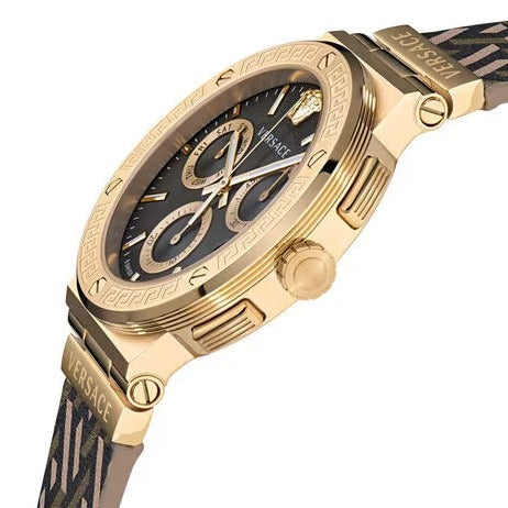 Versace Greca Chronograph Black Dial Brown Leather Strap Watch For Men - VEZ900621 Buy Now By Versace