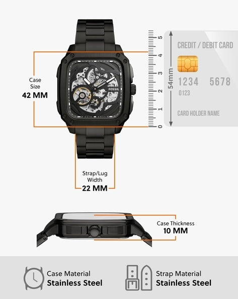 Fossil Inscription Automatic Skeleton Black Dial Black Steel Strap Watch for Men - BQ2574 Buy Now By Fossil