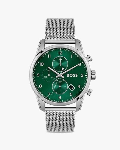 Hugo Boss Skymaster Green Dial Silver Mesh Bracelet Watch for Men - 1513938 Buy Now By Hugo Boss