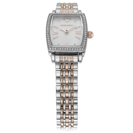 Emporio Armani Gianni T Bar White Mother Of Pearl Dial Two Tone Steel Strap Watch For Women - AR11519 Buy Now By Emporio Armani