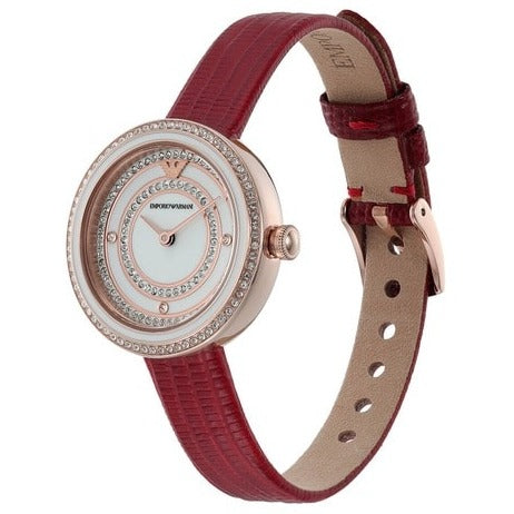 Emporio Armani Two-Hand Analog White Dial Red Leather Strap Watch For Women - AR11532 Buy Now By Emporio Armani