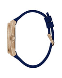 Guess Cubed Analog Rose Gold Dial Blue Leather Strap Watch For Women - GW0665L2 Buy Now By Guess