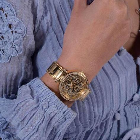 Guess Lily Quartz Gold Dial Gold Steel Strap Watch For Women - GW0528L2 Buy Now By Guess