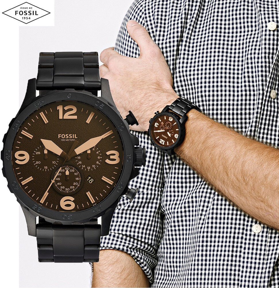 Fossil Nate Chrongraph Ion Plated Black Dial Black Steel Strap Watch for Men - JR1356 Buy Now By Fossil