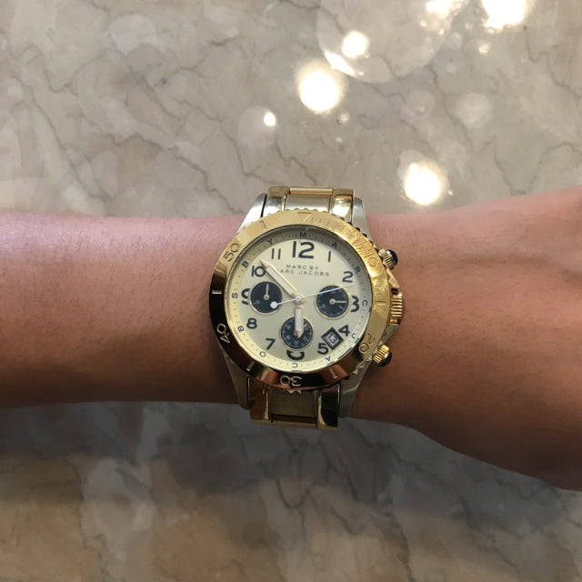 Marc Jacobs Rock Metal Chronograph Gold Dial Gold Steel Strap Watch for Men - MBM3158 Buy Now By Marc Jacobs