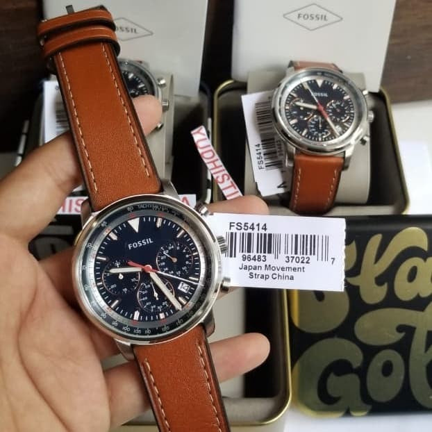 Fossil Goodwin Chronograph Blue Dial Brown Leather Strap Watch for Men - FS5414 Buy Now By Fossil