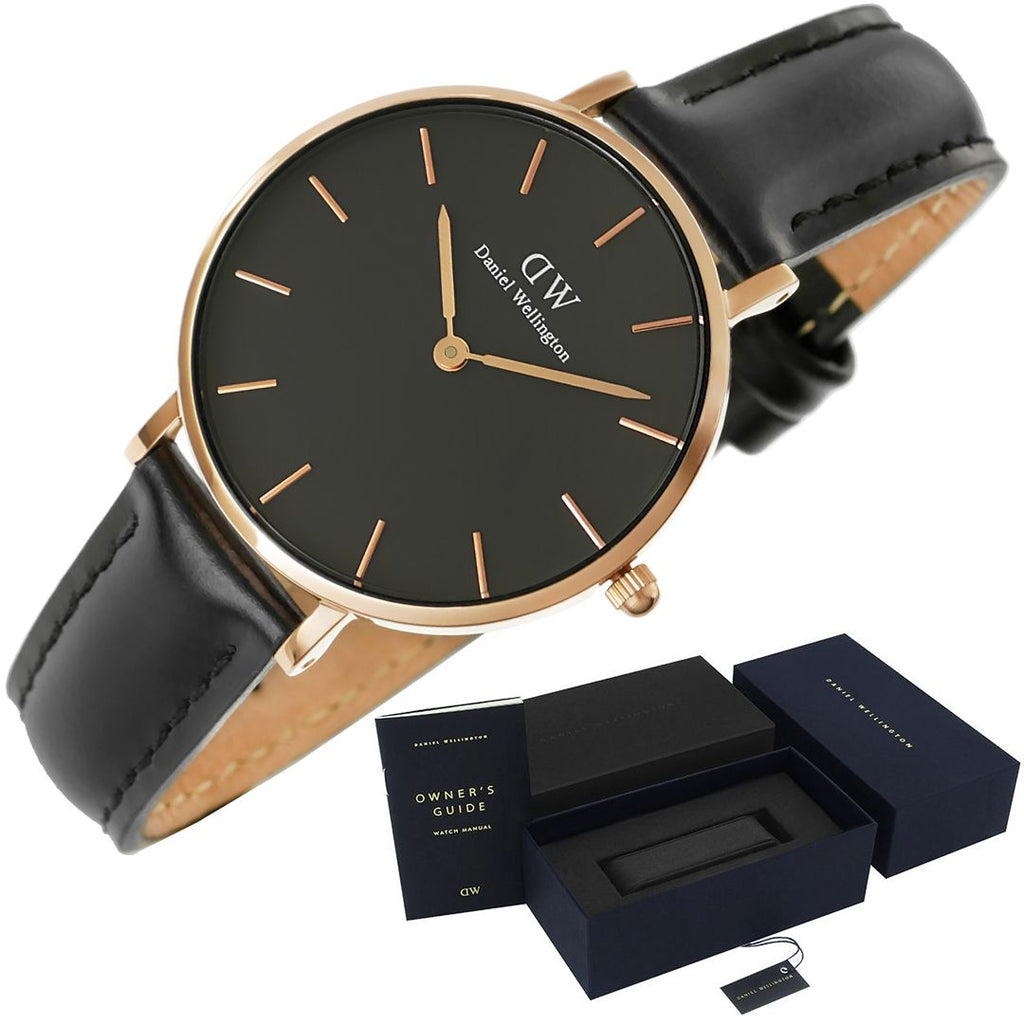 Daniel Wellington Petite Sheffield Black Dial Black Leather Strap Watch For Women - DW00100168 Buy Now By Daniel Wellington