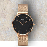 Daniel Wellington Classic Melrose Black Dial Rose Gold Mesh Bracelet Watch For Women - DW00100161 Buy Now By Daniel Wellington