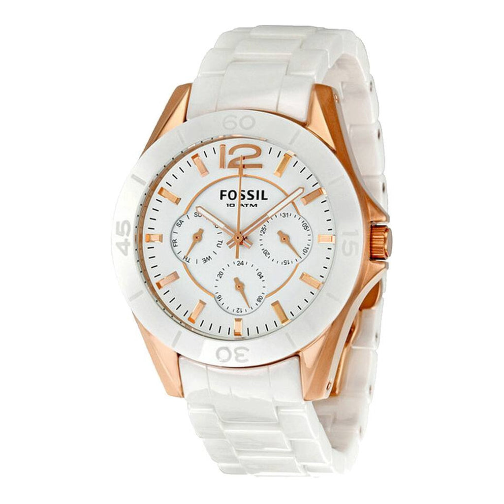 Fossil Ceramic Multifunction White Dial White Steel Strap Watch for Women - CE1006 Buy Now By Fossil