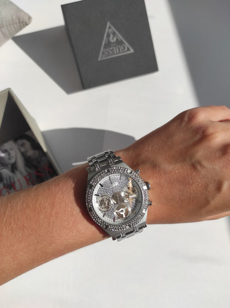 Guess Heiress Multifunction Diamonds Silver Dial Silver Steel Strap Watch for Women - GW0440L1 Buy Now By Guess