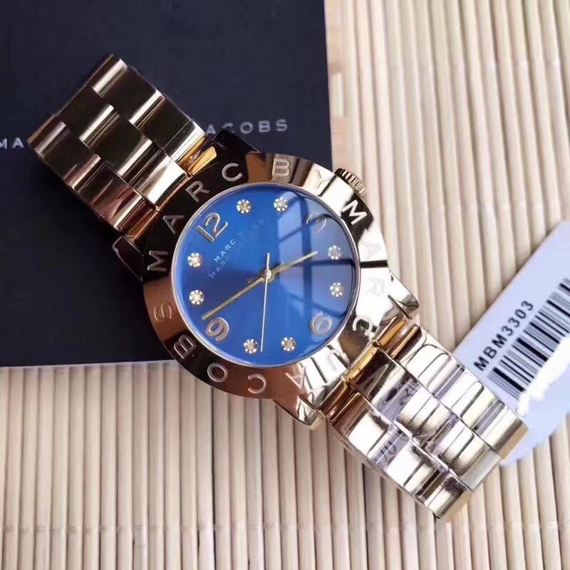 Marc Jacobs Amy Blue Dial Gold Steel Strap Watch for Women - MBM3303 Buy Now By Marc Jacobs