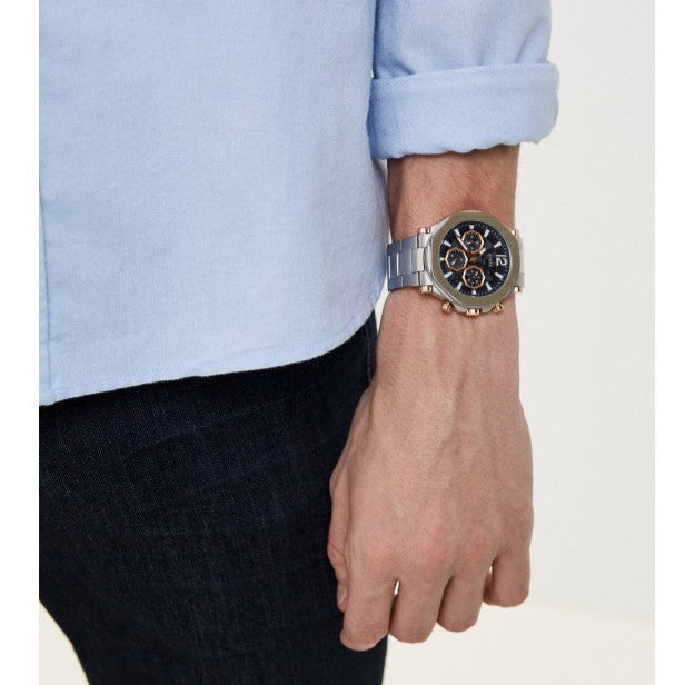 Guess Edge Chronograph Black Dial Silver Steel Strap Watch For Men - GW0539G1 Buy Now By Guess