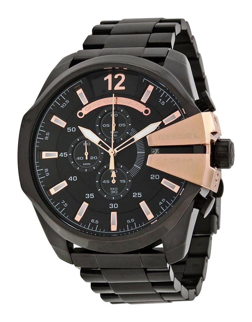 Diesel Mega Chief Chronograph Black Dial Black Steel Strap Watch For Men - DZ4309 Buy Now By Diesel