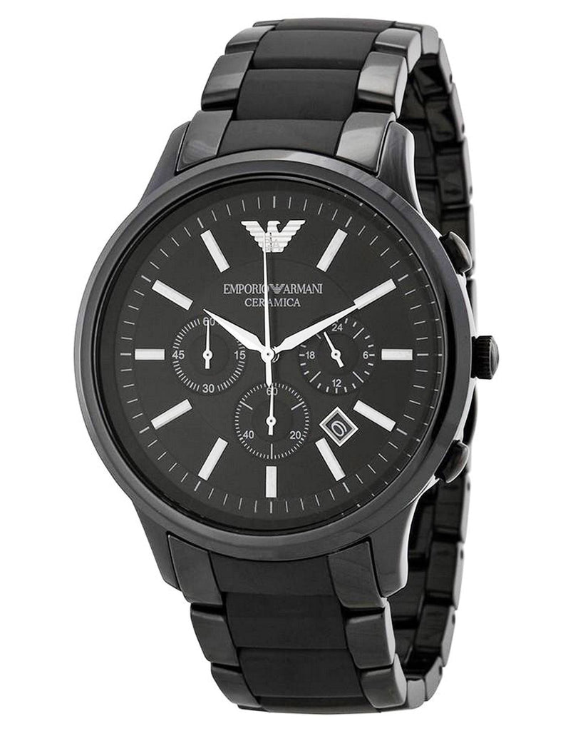 Emporio Armani Ceramica Chronograph Black Dial Black Steel Strap Watch For Men - AR1451 Buy Now By Emporio Armani