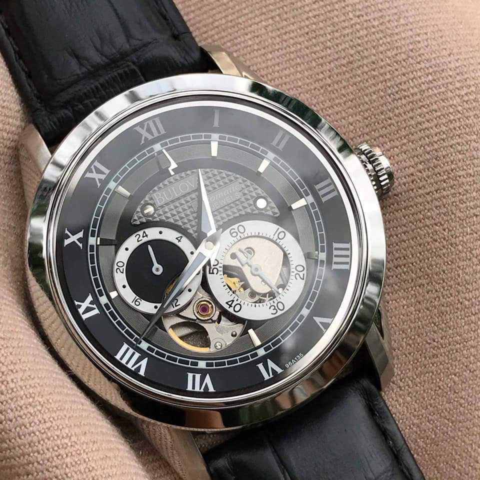 Bulova BVA Classic Automatic Silver Dial Black Leather Strap Watch for Men - 96A135 Buy Now By Bulova