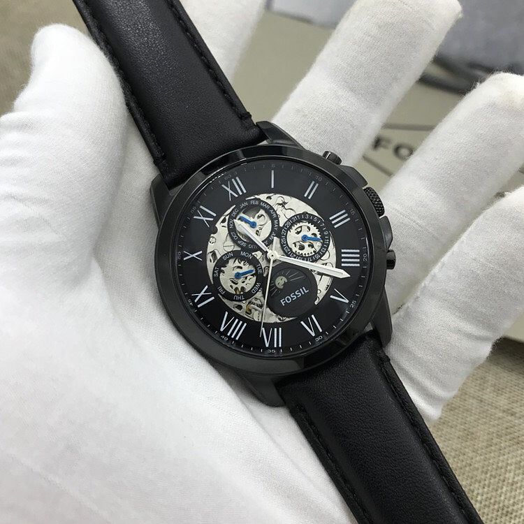 Fossil Grant Automatic Black Dial Black Leather Strap Watch for Men - ME3028 Buy Now By Fossil