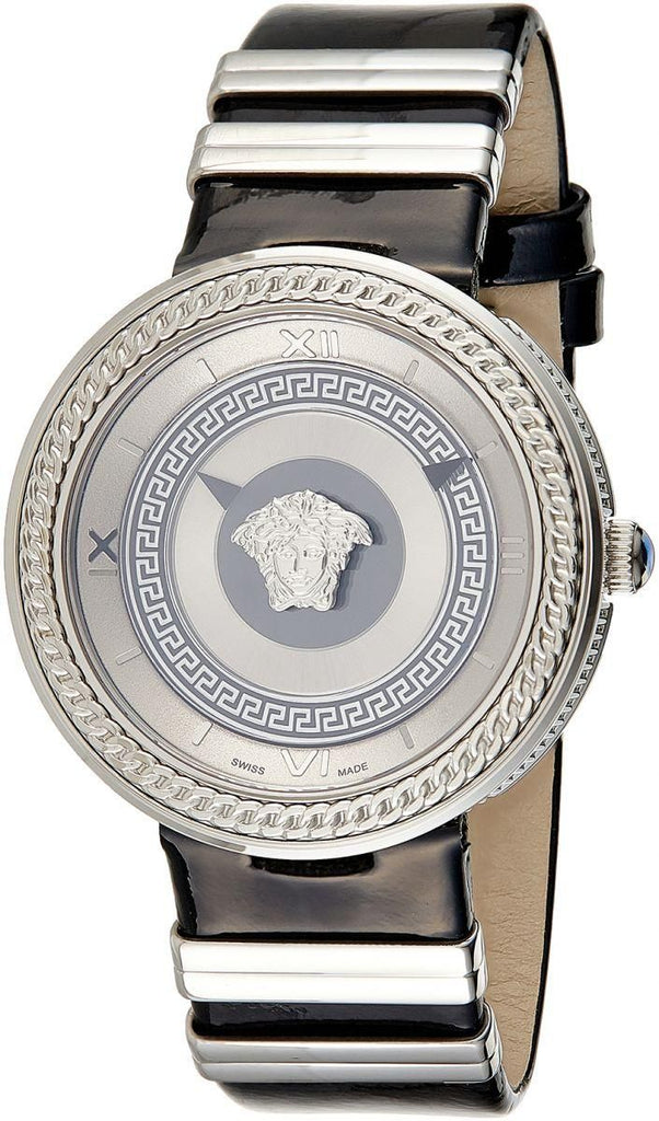 Versace V Metal Icon Silver Dial Black & Silver Strap Watch for Women - VLC010014 Buy Now By Versace