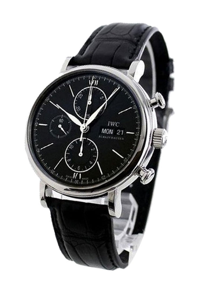IWC Portofino Chronograph Black Dial Black Leather Strap Watch for Men - IW391008 Buy Now By IWC
