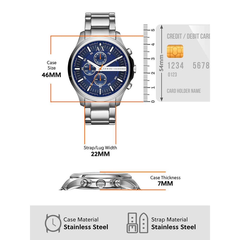 Armani Exchange Hampton Chronograph Blue Dial Silver Steel Strap Watch For Men - AX2155 Buy Now By Armani Exchange