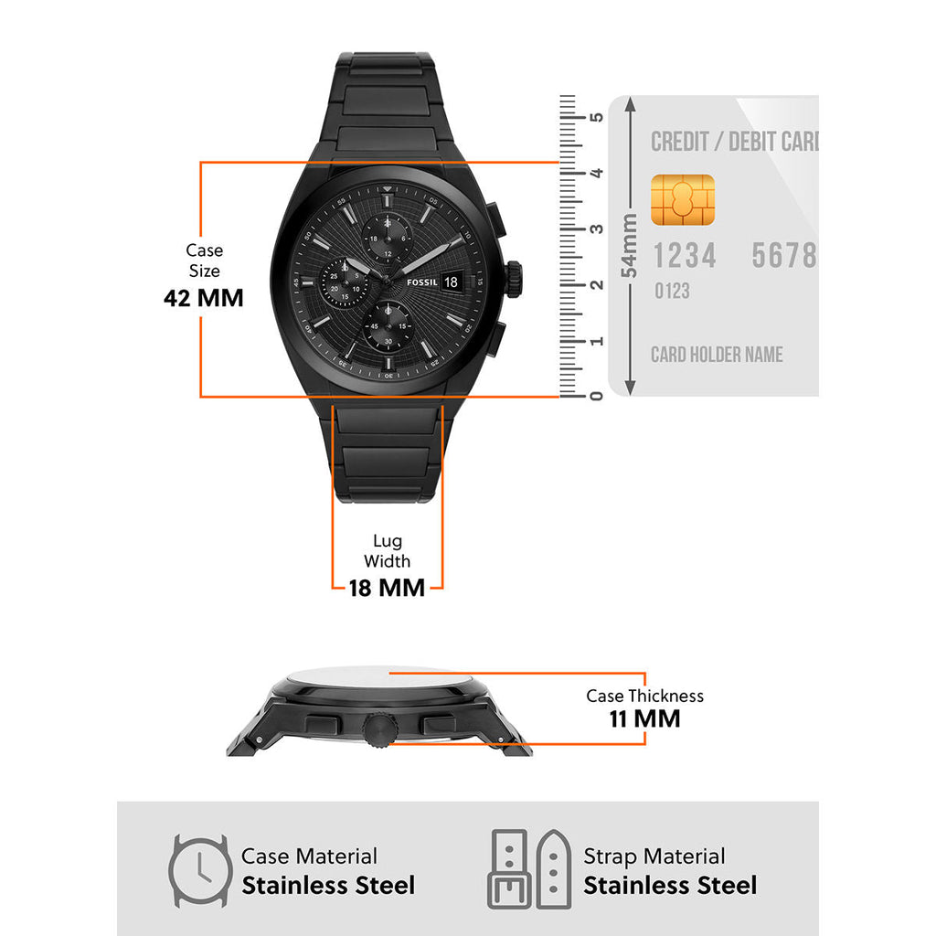 Fossil Everett Chronograph Black Dial Black Steel Strap Watch for Men - FS5797 Buy Now By Fossil