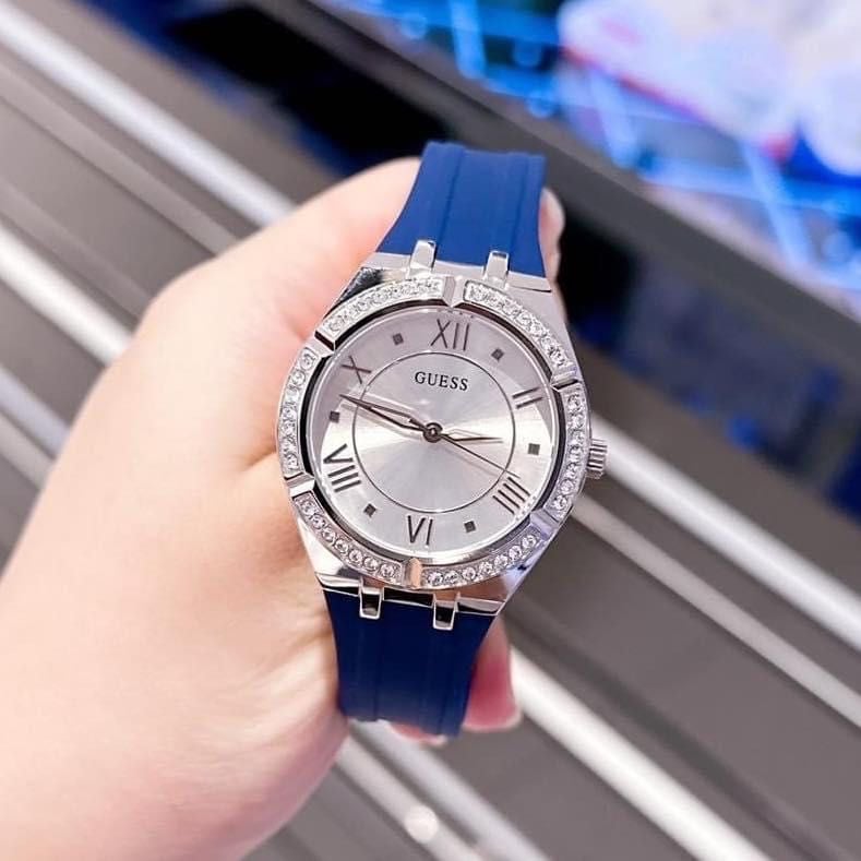 Guess Cosmo Diamonds Silver Dial Blue Rubber Strap Watch for Women - GW0034L5 Buy Now By Guess
