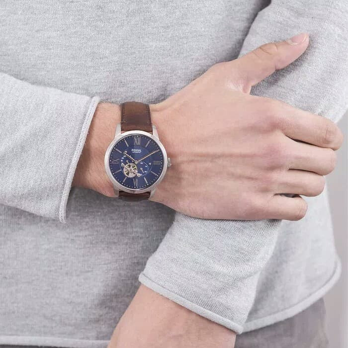 Fossil Townsman Automatic Blue Dial Brown Leather Strap Watch for Men - ME3110 Buy Now By Fossil