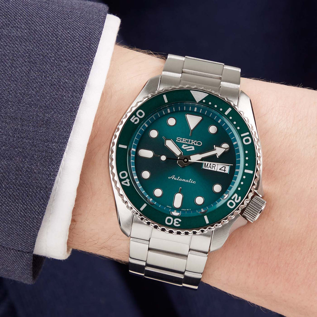 Seiko 5 Sports Automatic Green Dial Silver Steel Strap Watch For Men - SRPD61K1 Buy Now By Seiko