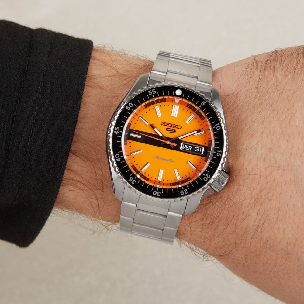Seiko 5 Sports Double Hurricane Retro Orange Dial Silver Steel Strap Watch For Men - SRPK11K1 Buy Now By Seiko