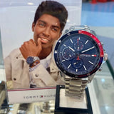 Tommy Hilfiger Bank Chronograph Blue Dial Silver Steel Strap Watch for Men - 1791718 Buy Now By Tommy Hilfiger