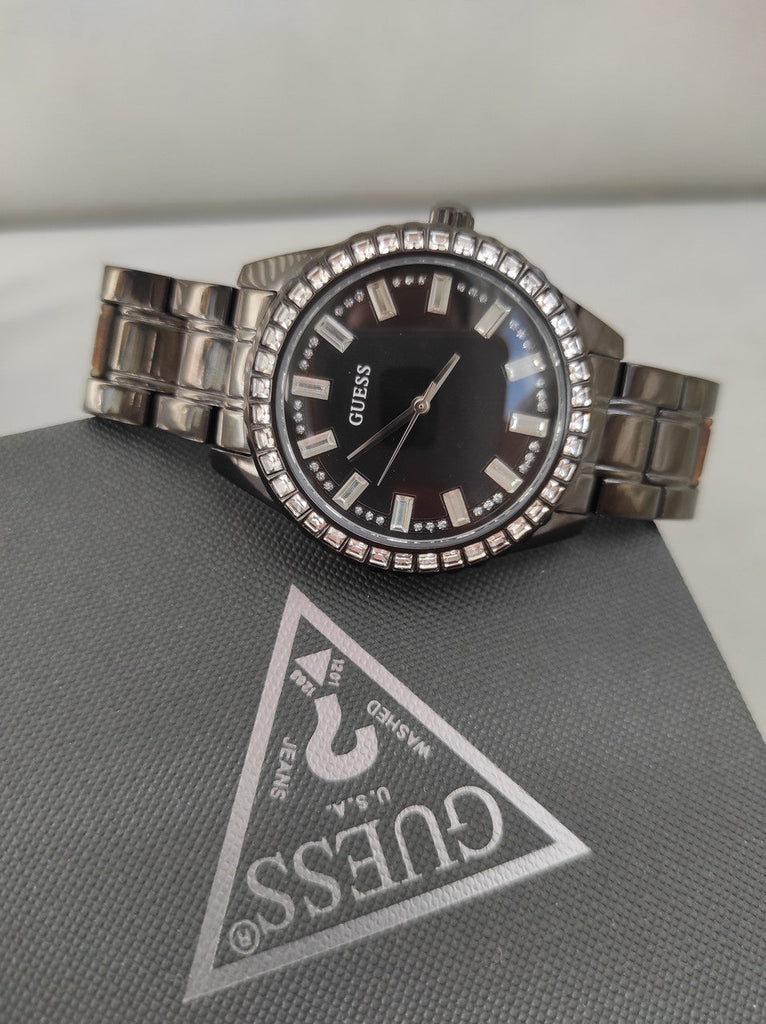 Guess Sparkler Diamonds Black Dial Black Steel Strap Watch for Women - GW0111L4 Buy Now By Guess