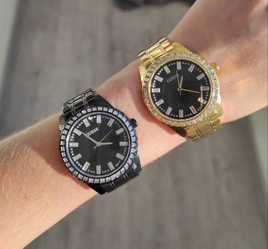 Guess Sparkler Diamonds Black Dial Black Steel Strap Watch for Women - GW0111L4 Buy Now By Guess