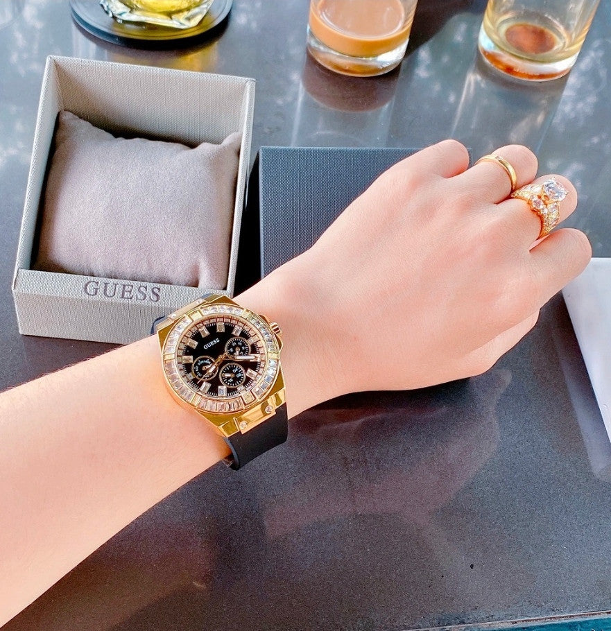 Guess Venus Diamonds Black Dial Black Rubber Strap Watch for Women - GW0118L2 Buy Now By Guess