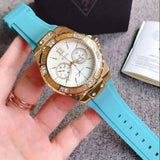 Guess Limelight Crystal White Dial Light Blue Rubber Strap Watch for Women - W1053L6 Buy Now By Guess