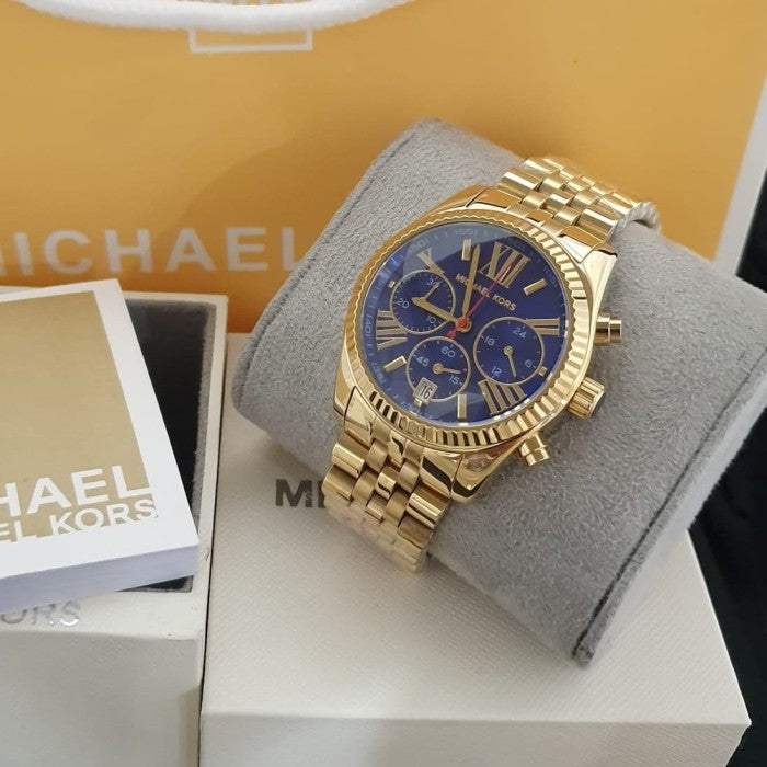 Michael Kors Lexington Chronograph Blue Dial Gold Steel Strap Watch For Women - MK6206 Buy Now By Michael Kors