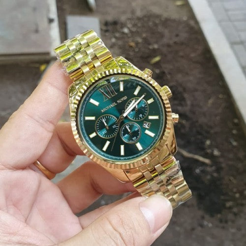 Michael Kors Lexington Chronograph Green Dial Gold Steel Strap Watch for Men - MK8446 Buy Now By Michael Kors