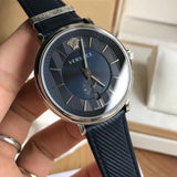 Versace Manifesto Quartz Blue Dial Blue Leather Strap Watch For Men - VBQ01017 Buy Now By Versace