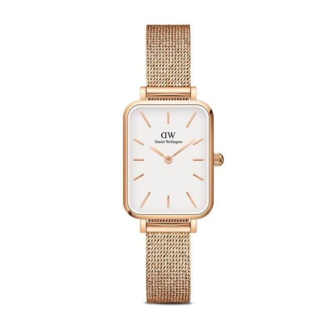 Daniel Wellington Quadro Pressed Melrose White Dial Rose Gold Mesh Strap Watch For Women - DW00100465 Buy Now By Daniel Wellington