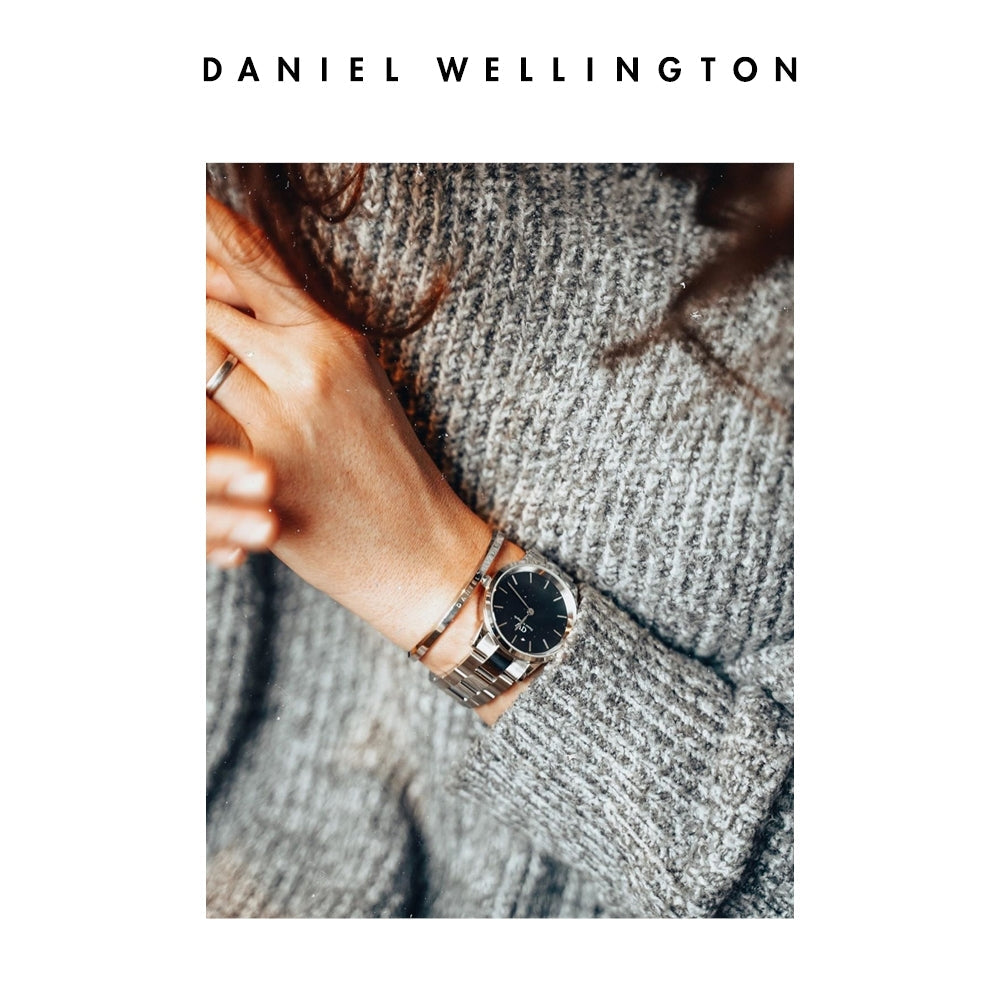 Daniel Wellington Iconic Link Black Dial Silver Steel Strap Watch for Women - DW00100204 Buy Now By Daniel Wellington